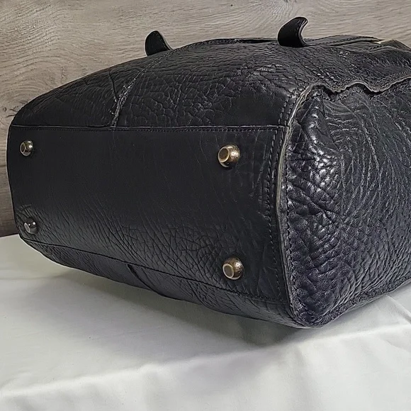 Gryson Black/Blue Pebble Leather Tote Bag